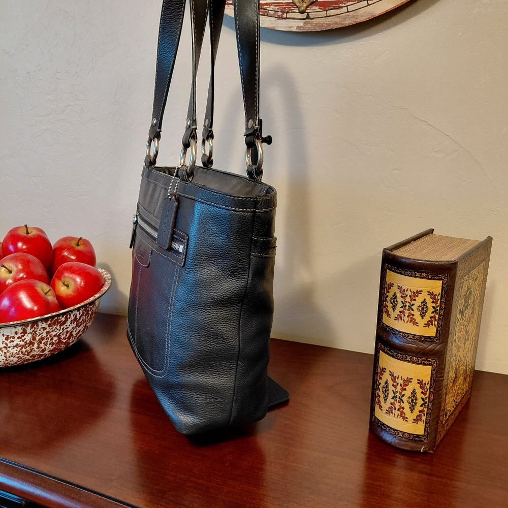 Coach Penelope Black Pebbled Leather Tote - Picture 7 of 12